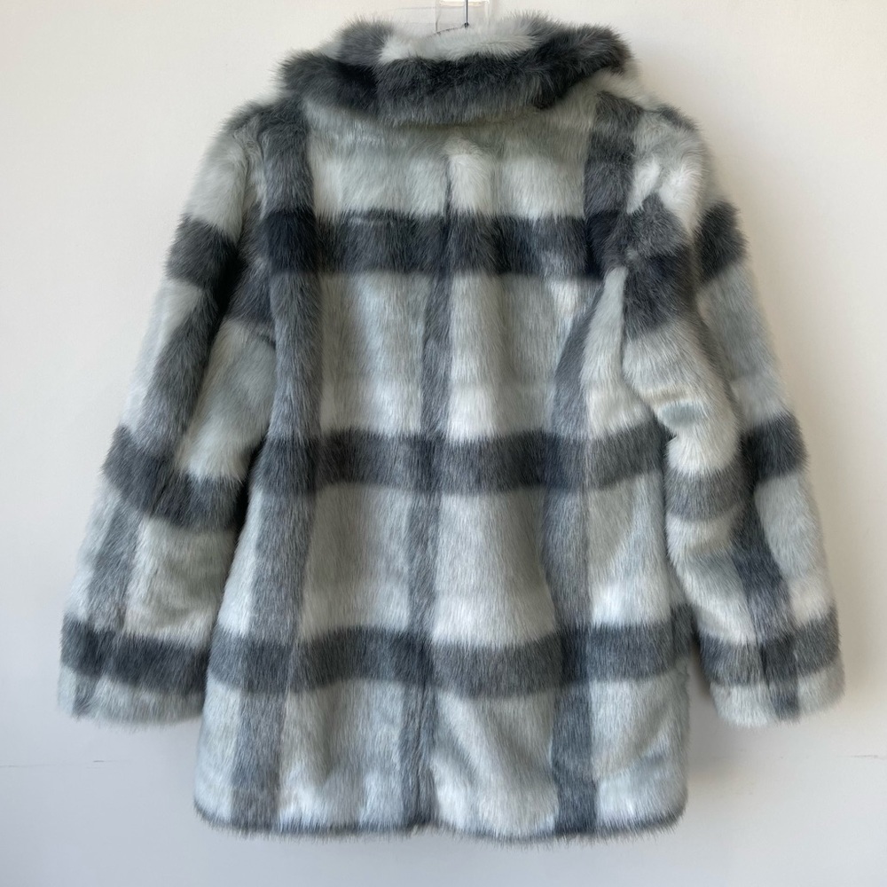 Soft Surroundings Plaid Faux Fur Coat Grey and White size XS - Picture 3 of 6